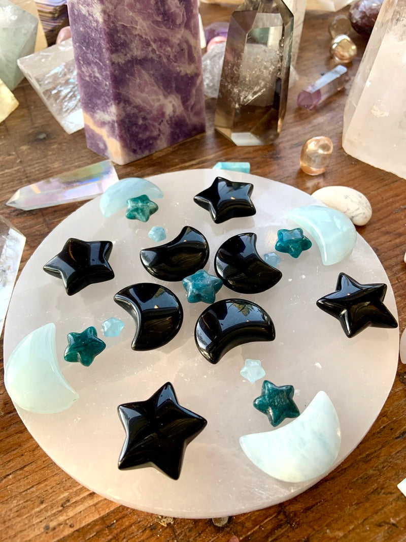 OBSIDIAN MOON + STARS for energetic protection