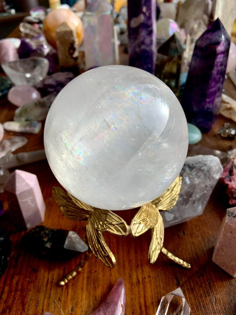 XL Optical Calcite Sphere with tons of Rainbows, A+ Clear Rainbow Calcite Crystal Ball