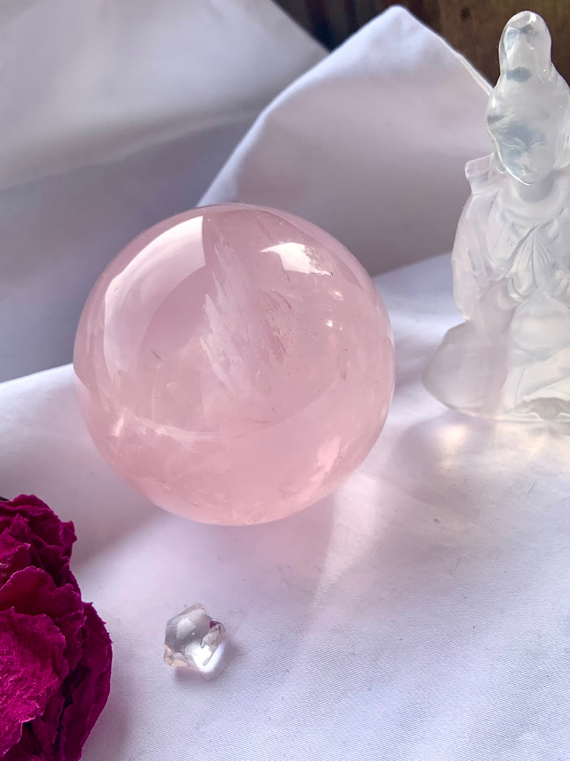 Sage Goddess Star Rose Quartz Sphere for heart healing