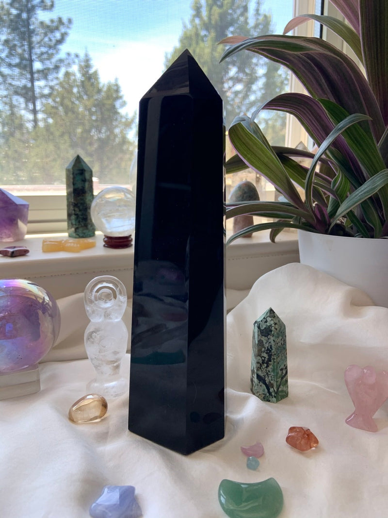 Tall + Lovely XXL BLACK OBSIDIAN TOWER for energetic protection