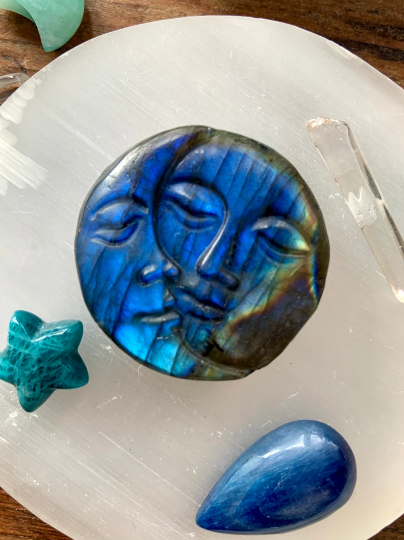 Deep Blue Flash LABRADORITE Sun + Moon Face