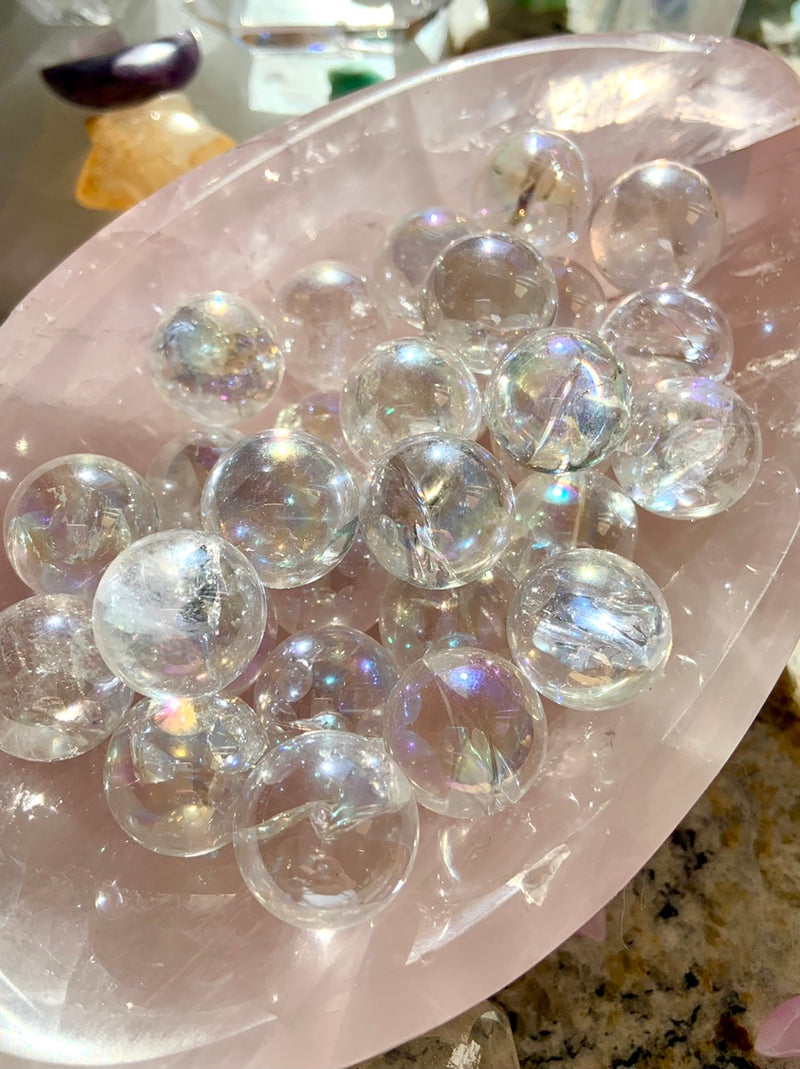 Mini Angel Aura Quartz Sphere, Angelic Crystals by Wild Mountain Crystals in Mt Shasta