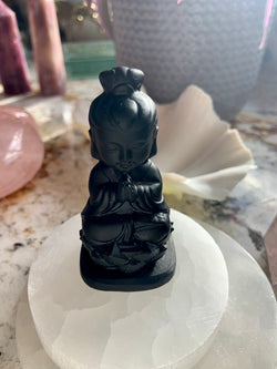 Black Obsidian QUAN YIN ~ Meditating Guanyin Goddess Figurine