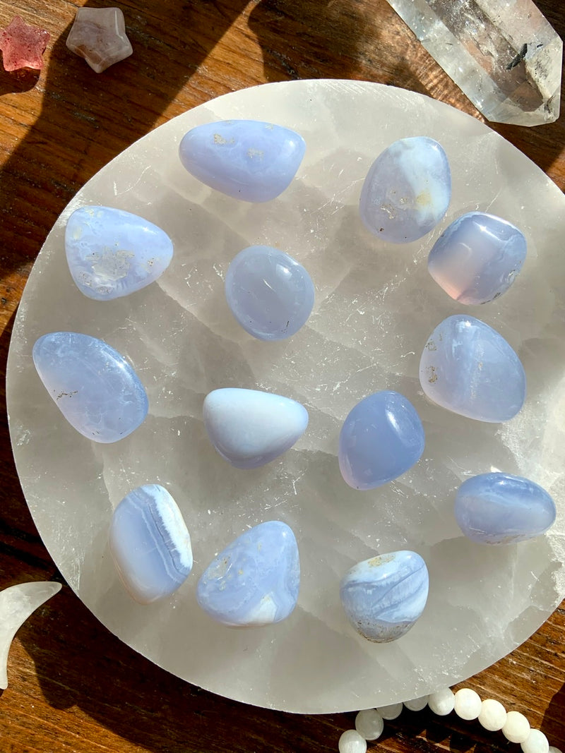 BLUE LACE AGATE Tumbled Stones + Crystal Grid Sets