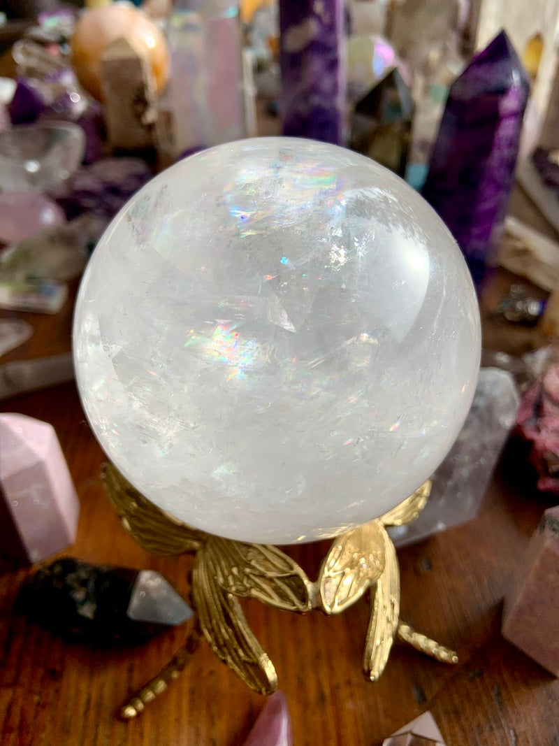 XL Optical Calcite Sphere with tons of Rainbows, A+ Clear Rainbow Calcite Crystal Ball