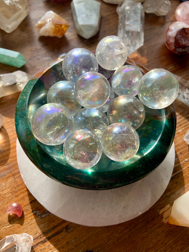 Mini Angel Aura Quartz Sphere, Angelic Crystals by Wild Mountain Crystals in Mt Shasta