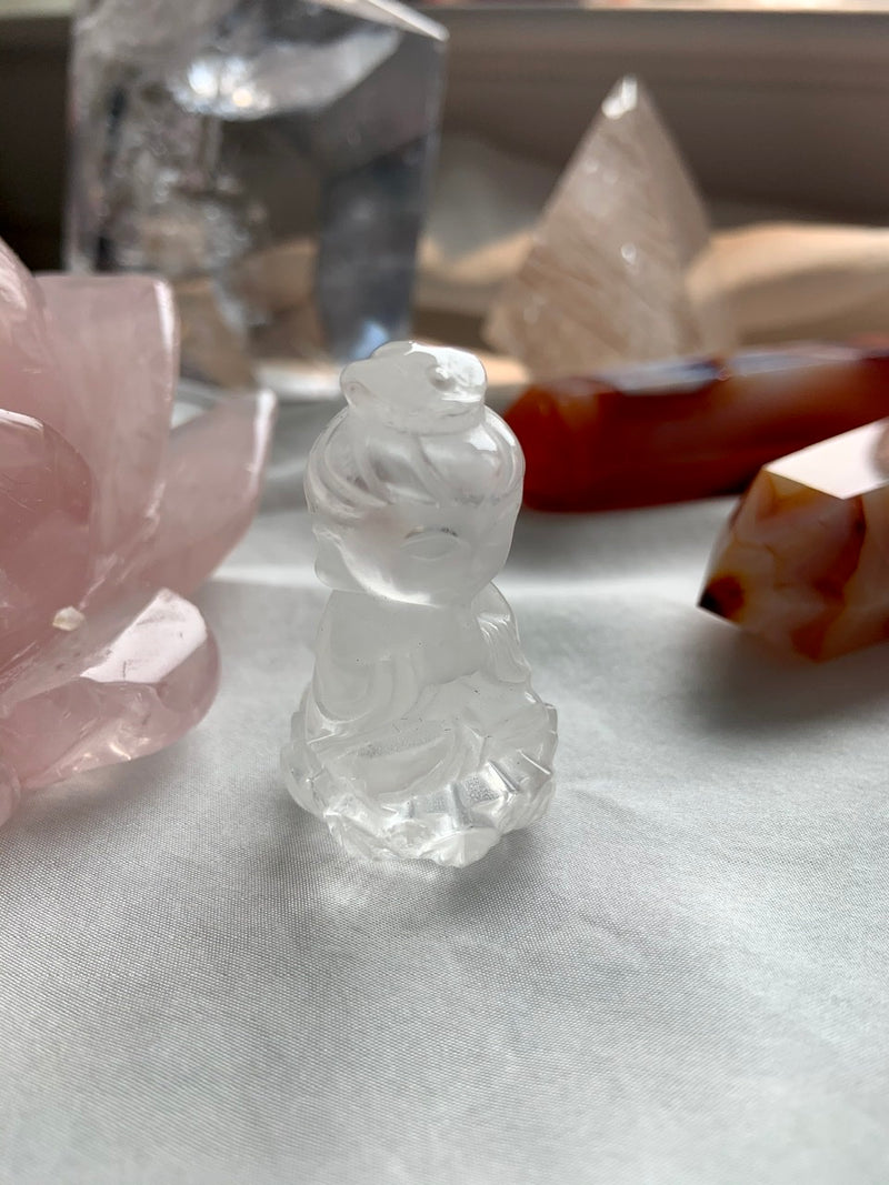 CLEAR QUARTZ Quan Yin Carving ~ Hand-Carved Crystal Goddess