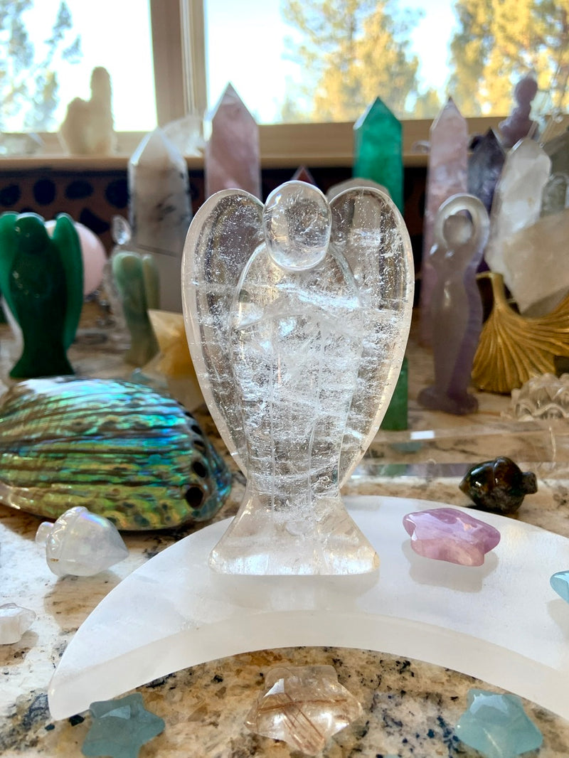 Big CLEAR QUARTZ ANGEL with Rainbows ~ Hand-Carved Crystal Angel