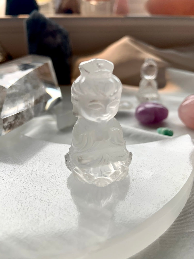 CLEAR QUARTZ Quan Yin Carving ~ Hand-Carved Crystal Goddess