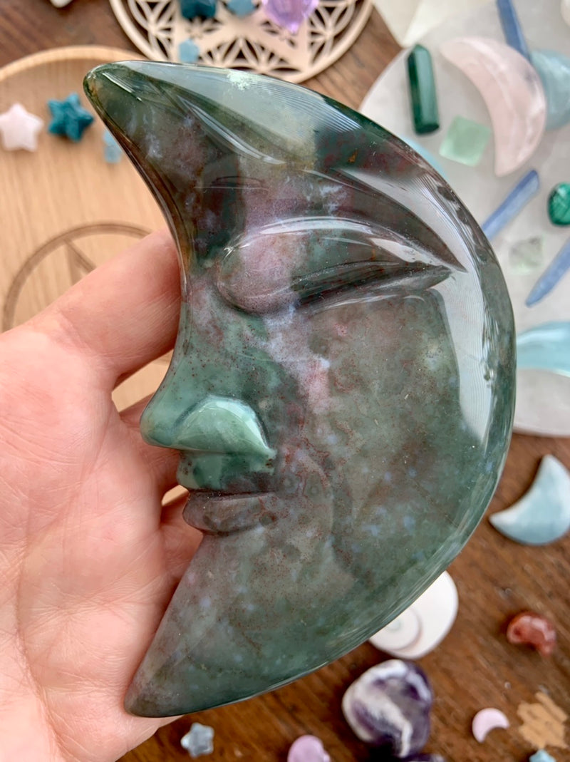 Teal + Green Ocean Jasper Moon Face