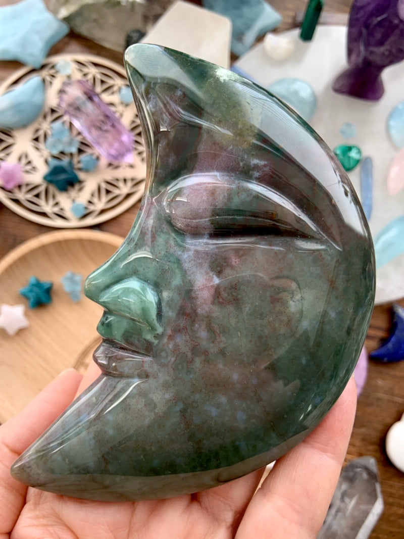 Teal + Green Ocean Jasper Moon Face