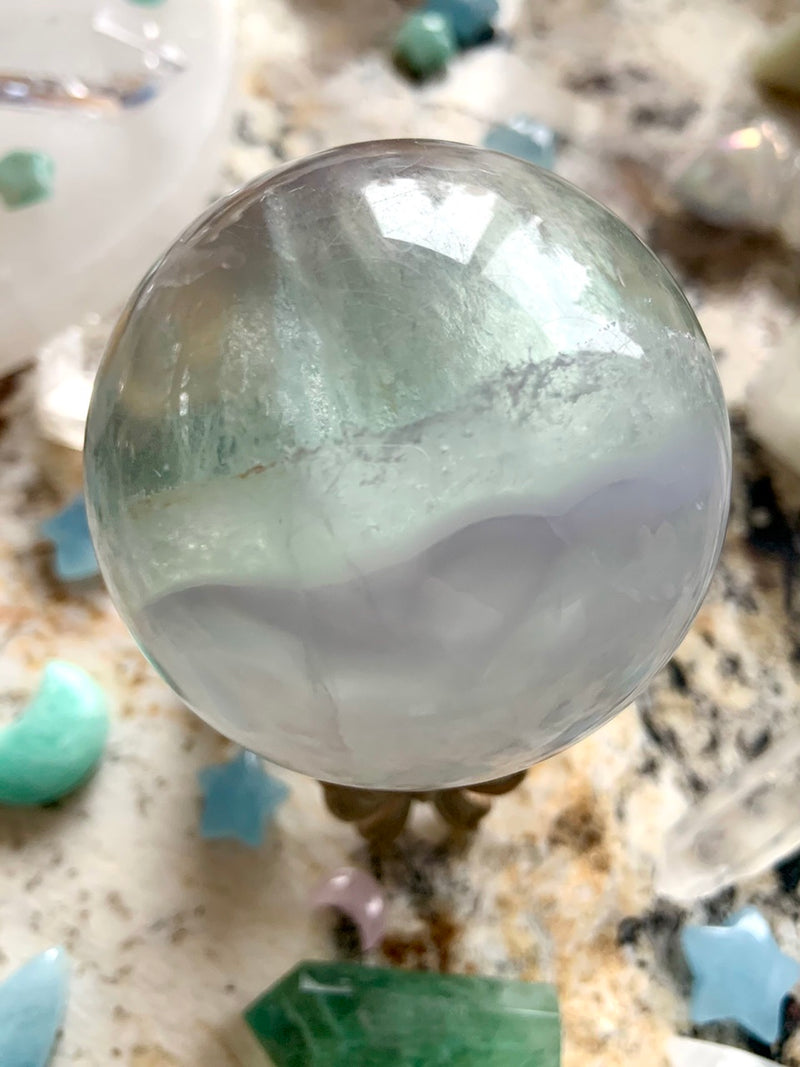 Luminous Yttrium Fluorite Sphere with Scolecite Inclusions # 3