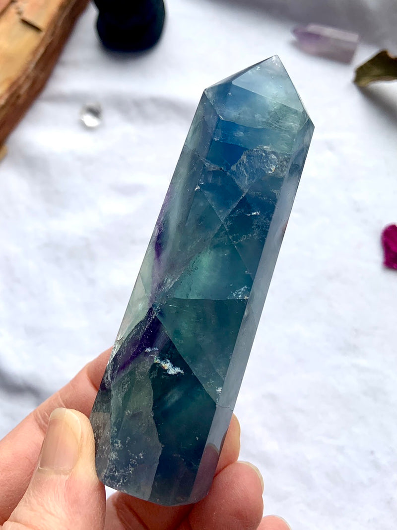 Atlantean Blue FLUORITE TOWER filled with Rainbows
