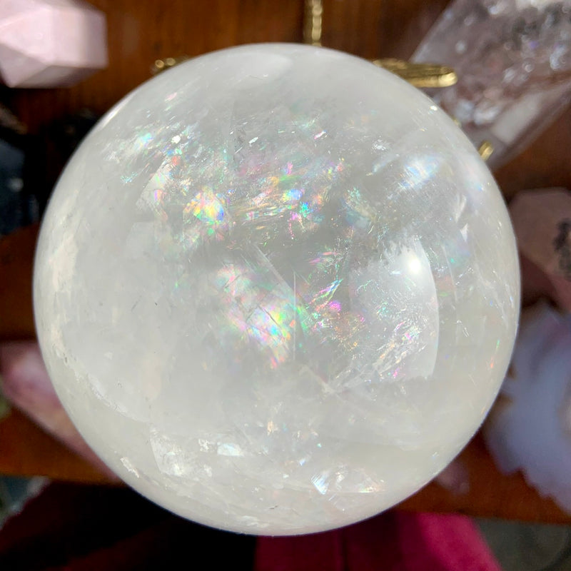 XL Optical Calcite Sphere with tons of Rainbows, A+ Clear Rainbow Calcite Crystal Ball