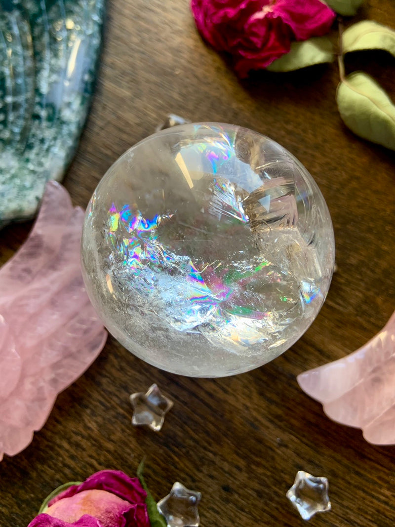 Clear Quartz Sphere Filled with Rainbows