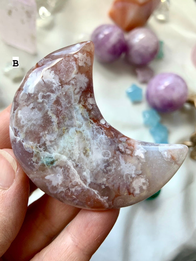 Large FLOWER AGATE Crescent Moons