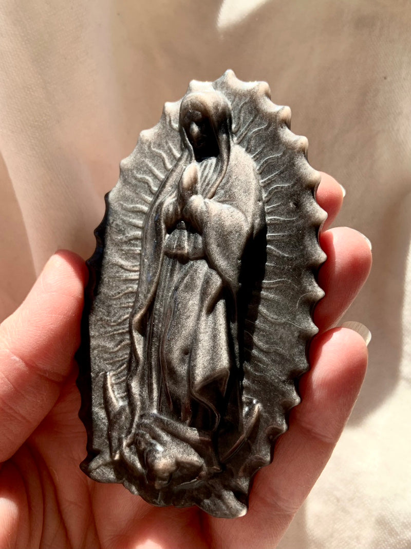 Silver Sheen Obsidian Lady of Guadalupe for energetic protection