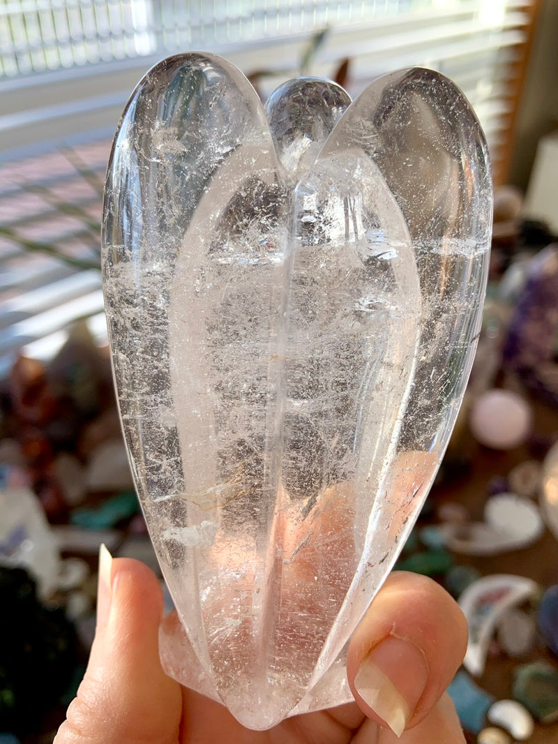 Big CLEAR QUARTZ ANGEL with Rainbows ~ Hand-Carved Crystal Angel