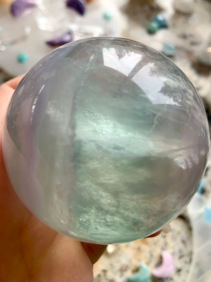 Luminous Yttrium Fluorite Sphere with Scolecite Inclusions # 3