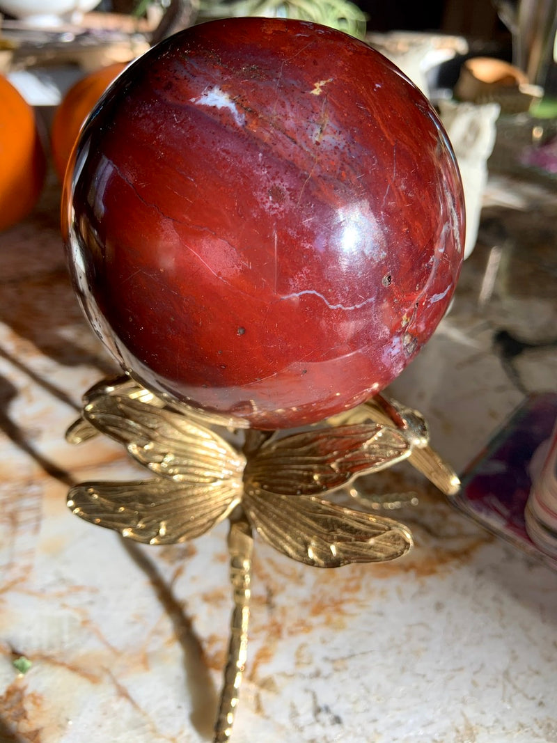 Beautiful Gold Metal Dragonfly Sphere Stand