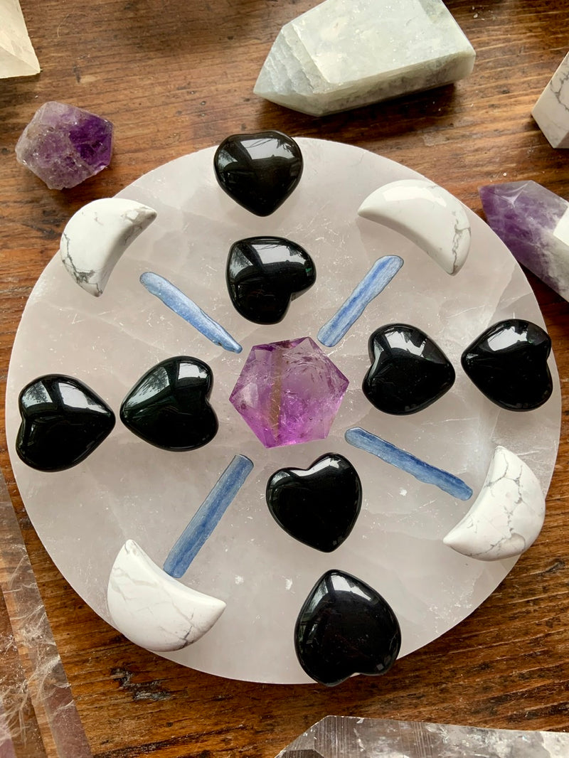 RAINBOW + BLACK OBSIDIAN HEART for Energetic Protection, Crystal Hearts in Mt Shasta, CA