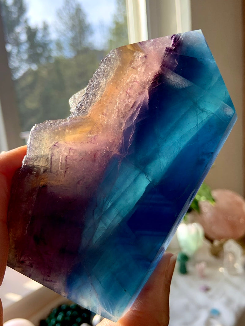 Large Blue FLUORITE TOWER with Natural Cubic Edge