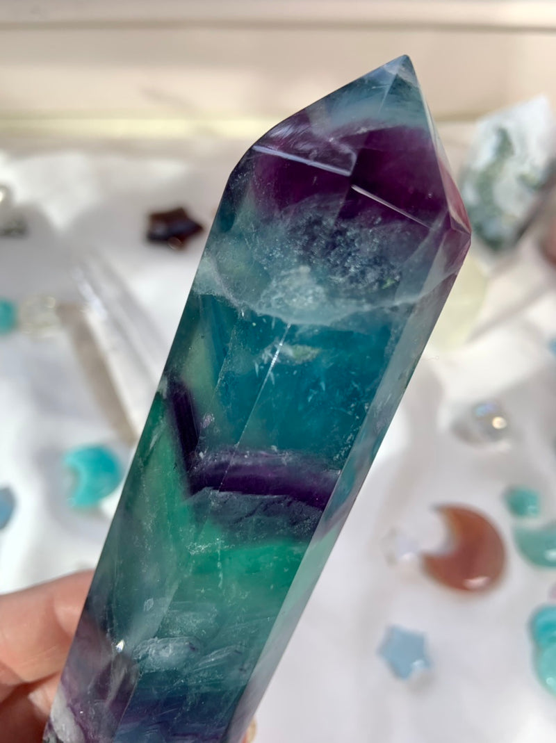 Teal + Purple FLUORITE DT with Scolecite Snowflake Inclusions