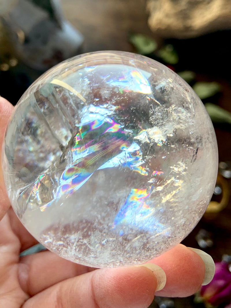 Clear Quartz Sphere Filled with Rainbows