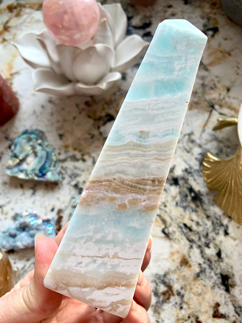 Opaline Shores CARIBBEAN CALCITE TOWER, Blue Aragonite Tower