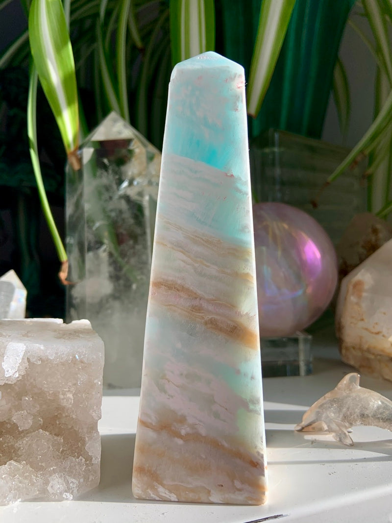 Opaline Shores CARIBBEAN CALCITE TOWER, Blue Aragonite Tower