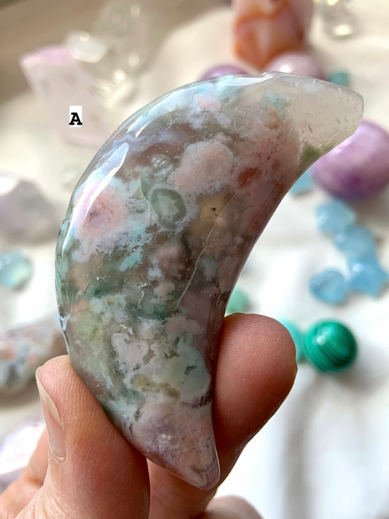 Large FLOWER AGATE Crescent Moons
