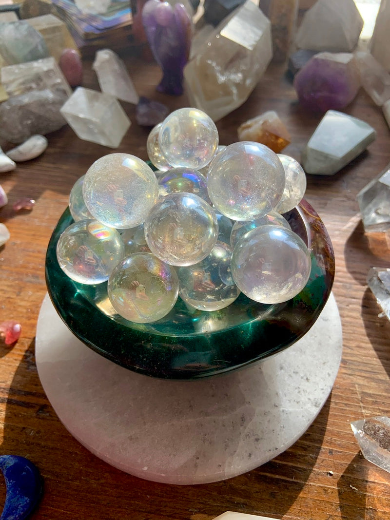 Rainbow Aura Bubbles, Mini Sphere Angel Aura Quartz, Small Crystal Globes,  Spirit Iridescent, Unicorn Shimmery, Crystal Gift 