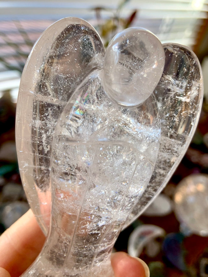 Big CLEAR QUARTZ ANGEL with Rainbows ~ Hand-Carved Crystal Angel