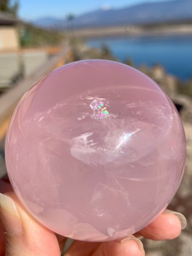 Star Rose Quartz Sphere with Rainbows