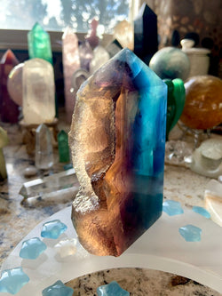 Large Blue FLUORITE TOWER with Natural Cubic Edge