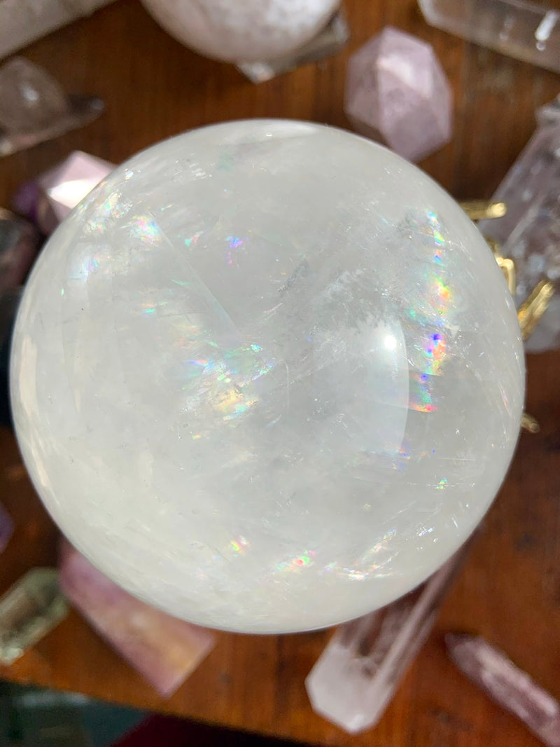 XL Optical Calcite Sphere with tons of Rainbows, A+ Clear Rainbow Calcite Crystal Ball