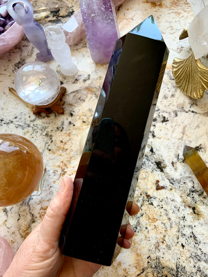 Tall + Lovely XXL BLACK OBSIDIAN TOWER for energetic protection