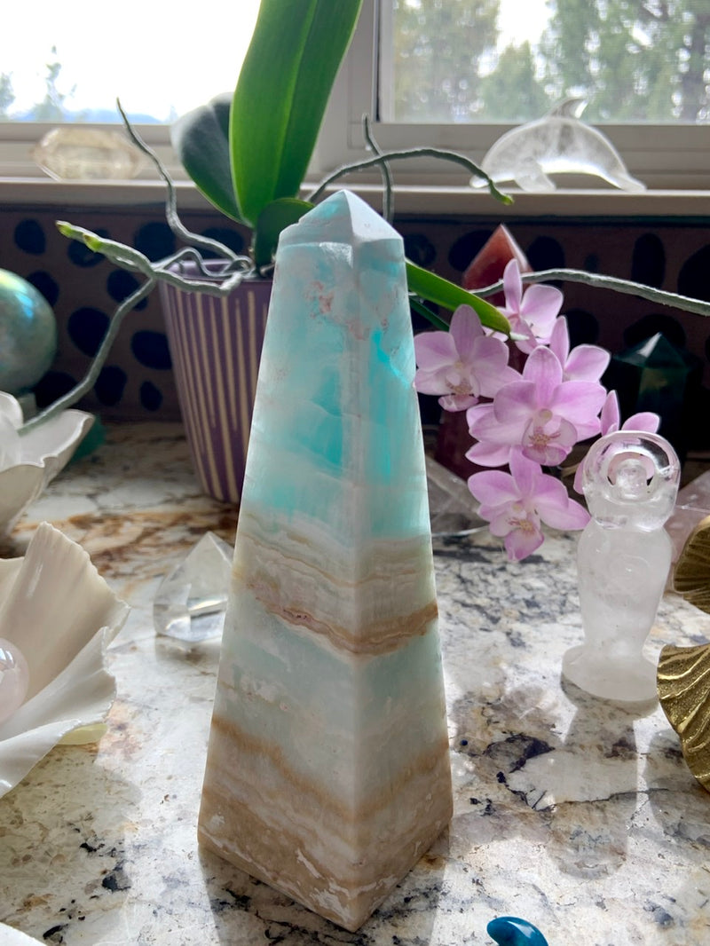 Blue Sunburst CARIBBEAN CALCITE TOWER, Blue Aragonite Tower