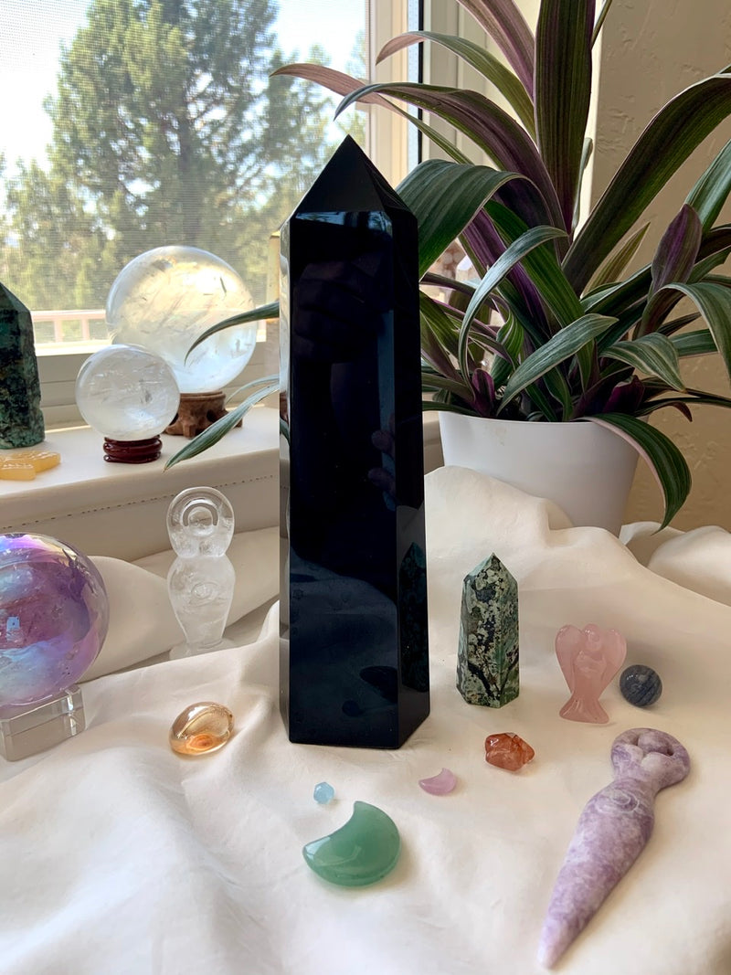 Tall + Lovely XXL BLACK OBSIDIAN TOWER for energetic protection