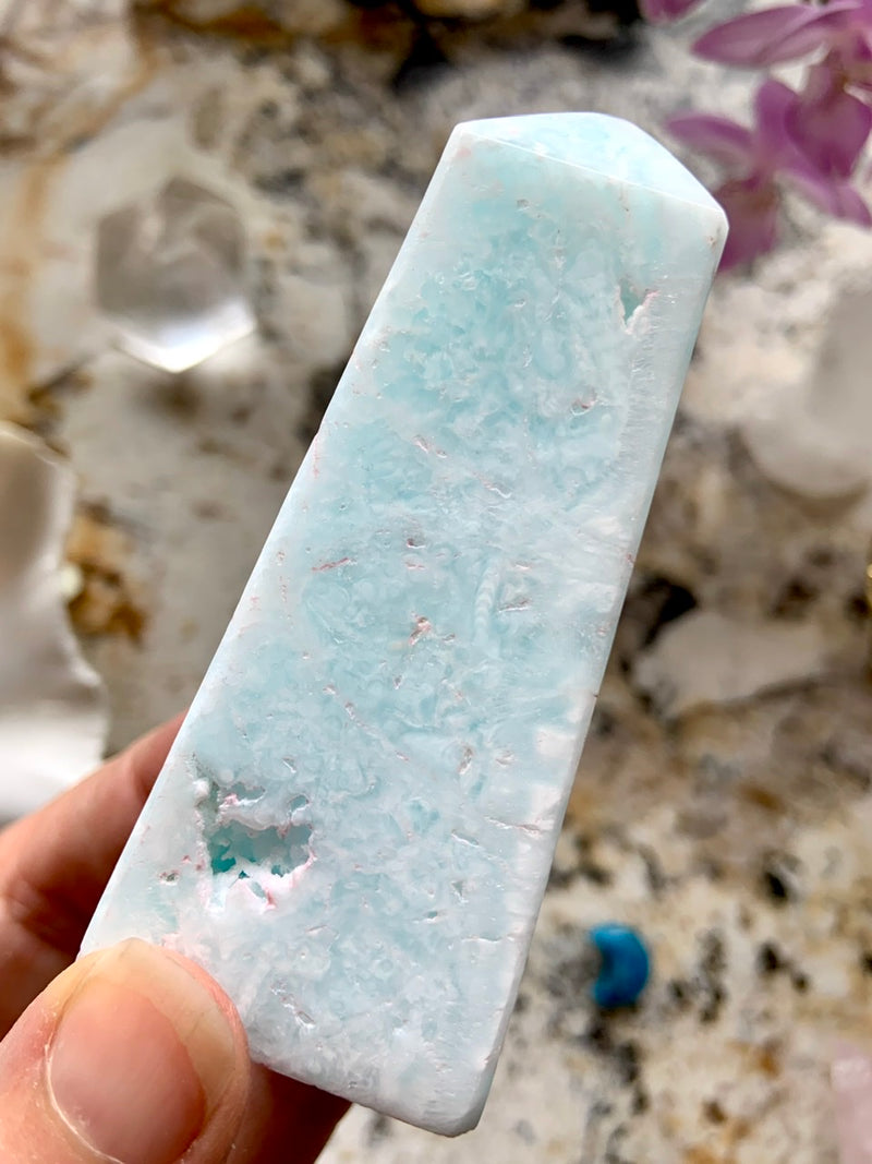 Dreamy Blue CARIBBEAN CALCITE TOWER with Pink Aragonite, Blue Aragonite Tower