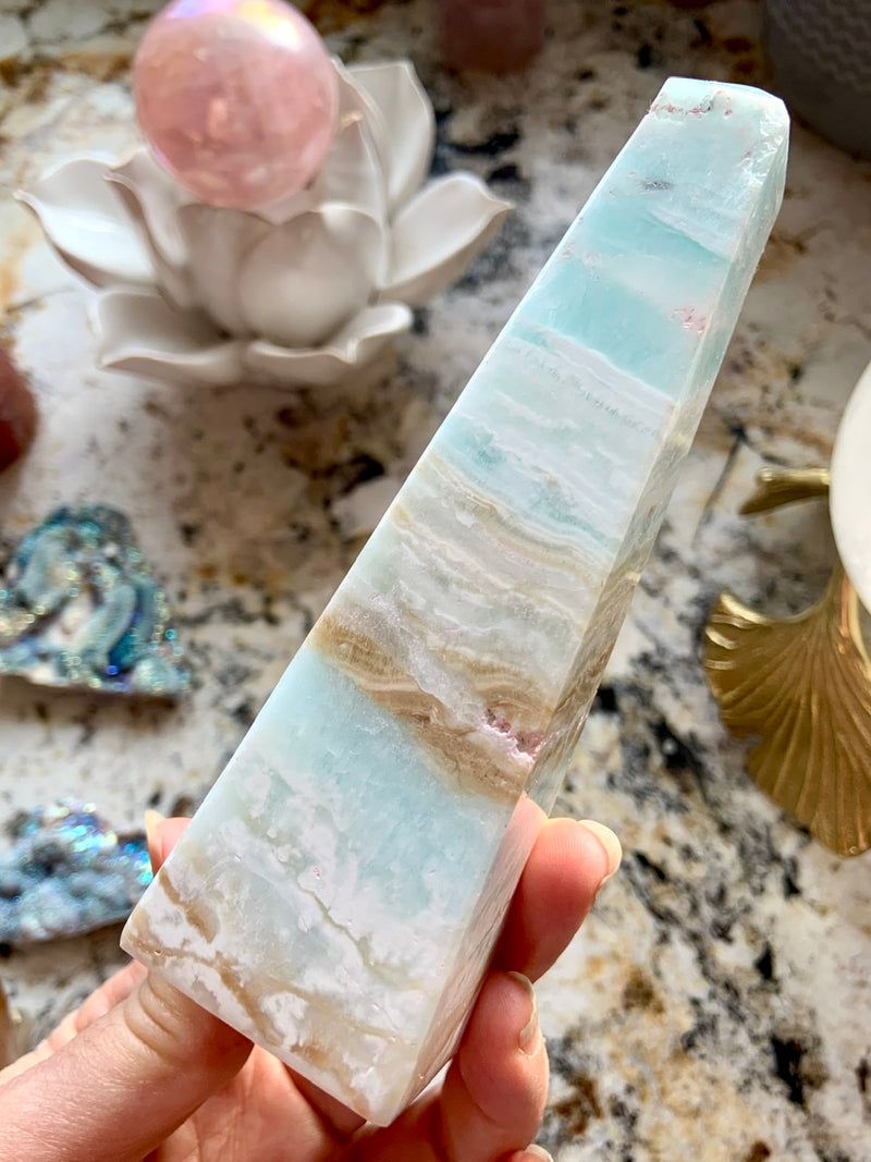 Opaline Shores CARIBBEAN CALCITE TOWER, Blue Aragonite Tower