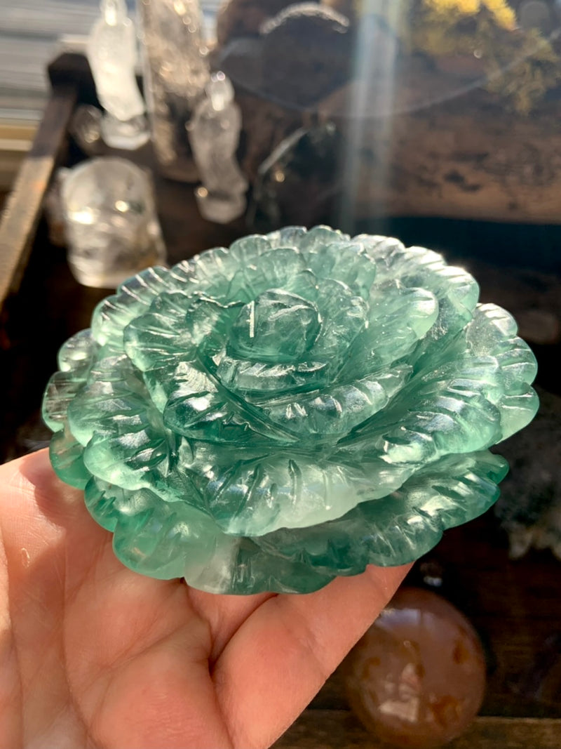 Green Fluorite Flower Carving