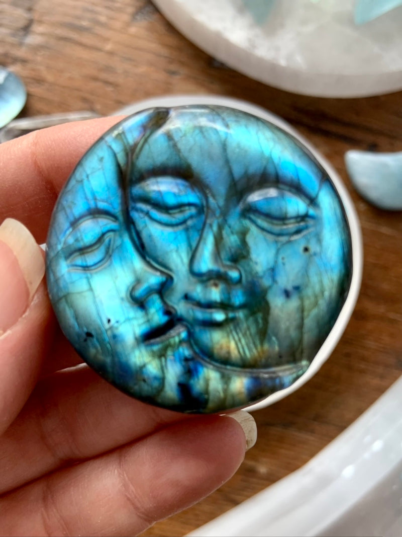 Aqua Blue Flash LABRADORITE Sun + Moon Face