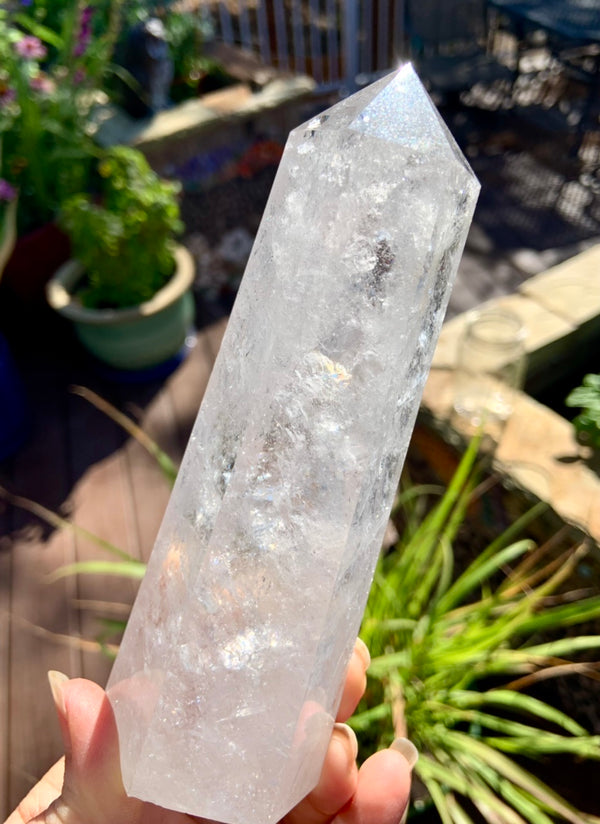 Sparkly Clear Quartz Tower with Rainbows