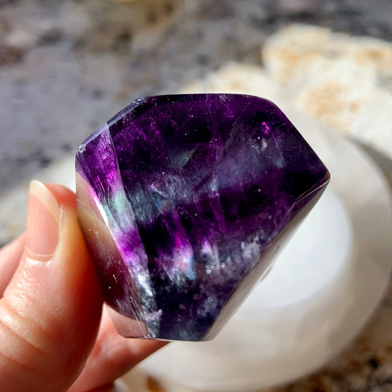 Deep Purple RAINBOW FLUORITE GEM ~ Freeform Faceted Gem with tons of Rainbows