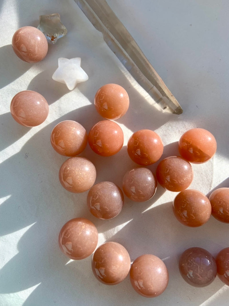 Sparkly Peach MOONSTONE with Sunstone Mini Spheres