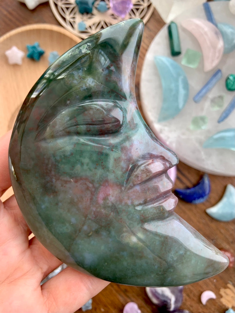 Teal + Green Ocean Jasper Moon Face