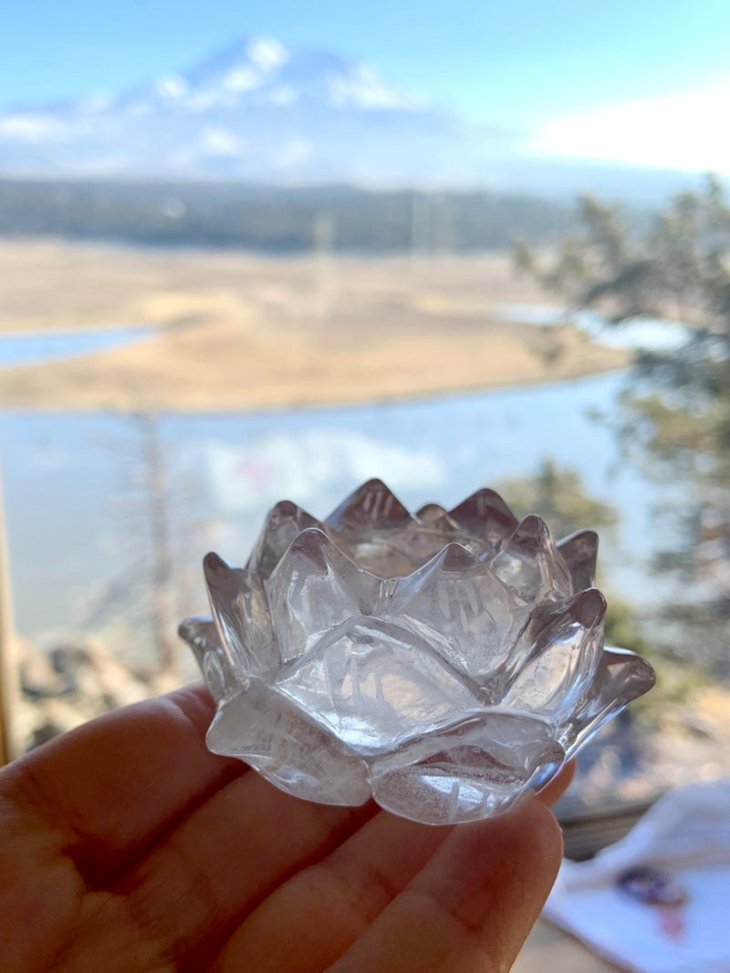 Crystal Lotus Flower Carving + Sphere Stand