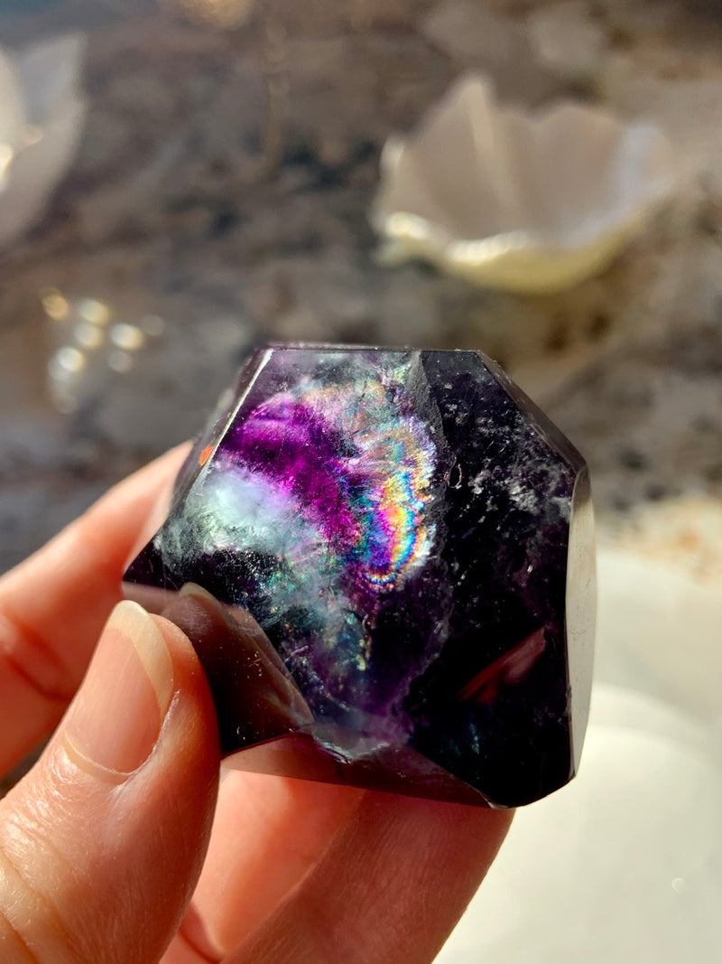 Deep Purple RAINBOW FLUORITE GEM ~ Freeform Faceted Gem with tons of Rainbows