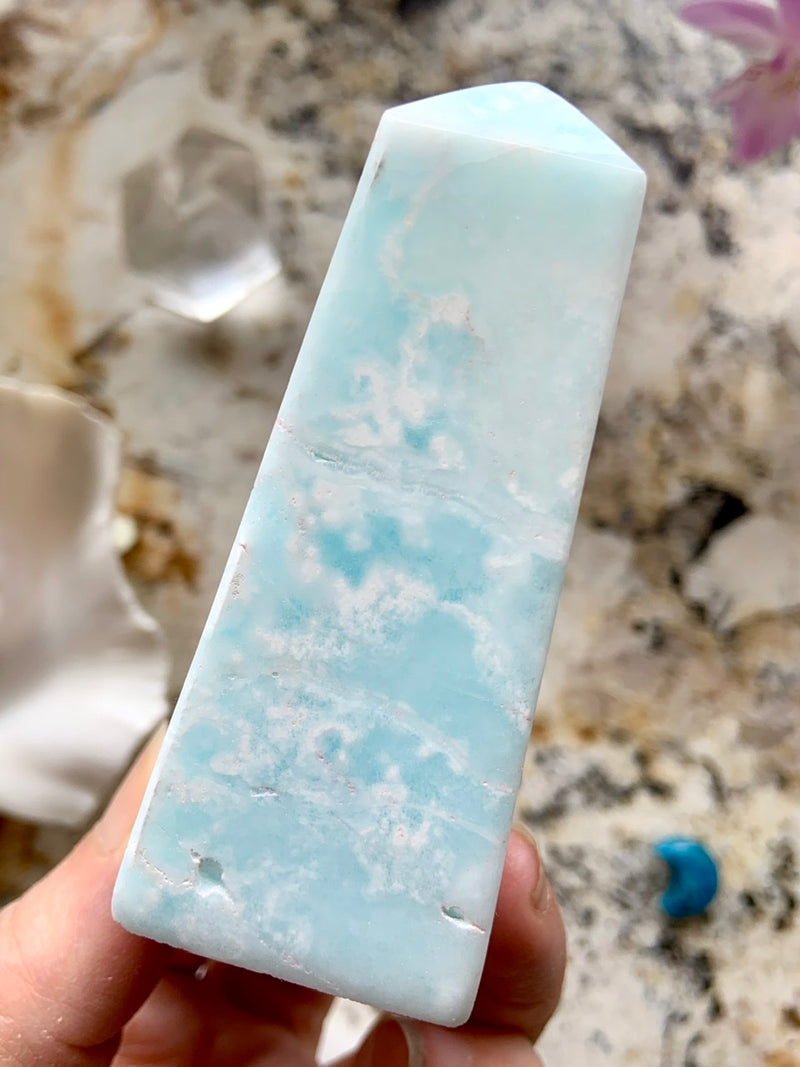 Dreamy Blue CARIBBEAN CALCITE TOWER with Pink Aragonite, Blue Aragonite Tower